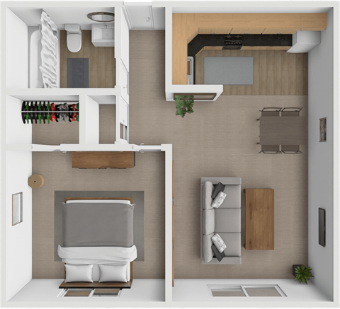 Floor plan for 1 bed, 1 bath, 500 sqft
