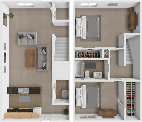 Floor plan for 2 beds, 1 bath, 1100 sqft