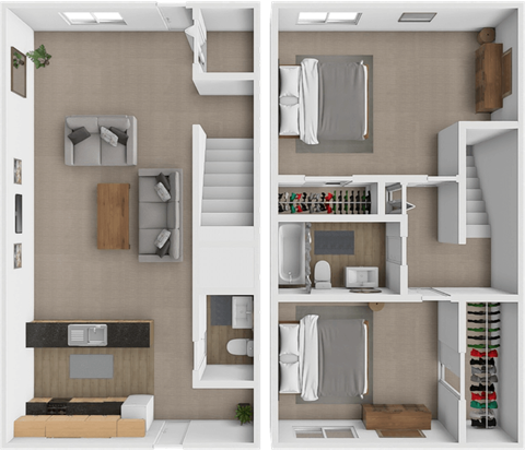 Floor plan for 2 beds, 1.5 baths, 1100 sqft
