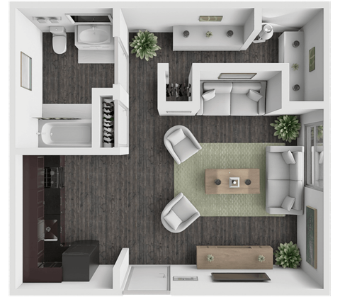 Floor plan for studio, 1 bath, 360 sqft