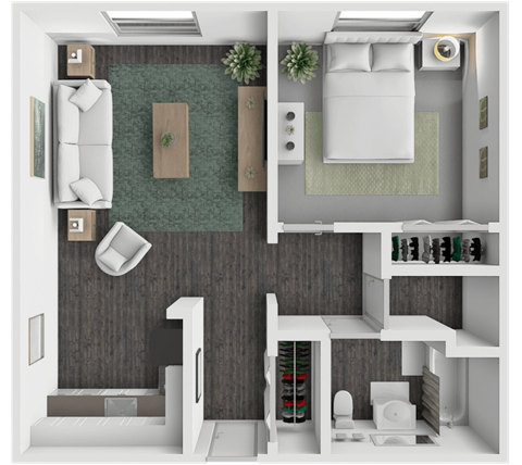 Floor plan for 1 bed, 1 bath, 552 sqft