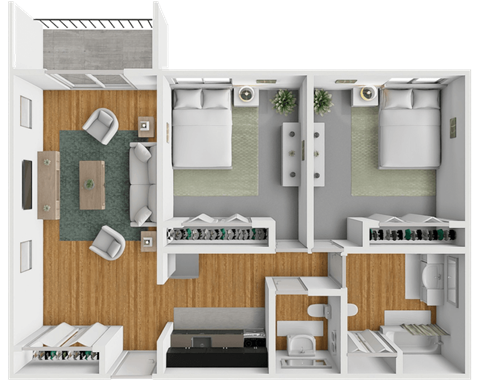 Floor plan for 2 beds, 1.5 baths, 1100 sqft