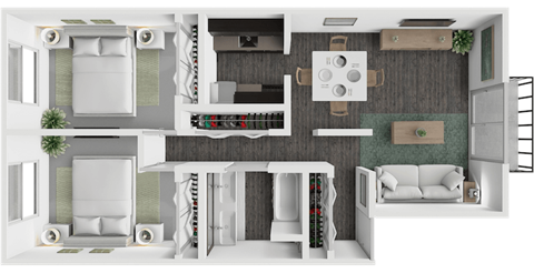 Floor plan for 2 beds, 1 bath, 924 sqft
