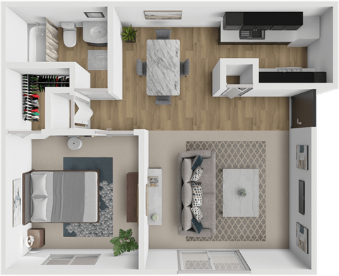 Floor plan for 1 bed, 1 bath, 625 sqft