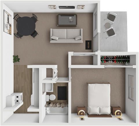 Floor plan for 1 bed, 1 bath, 562 sqft