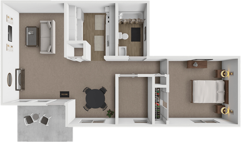 Floor plan for 1 bed, 1 bath, 713 sqft
