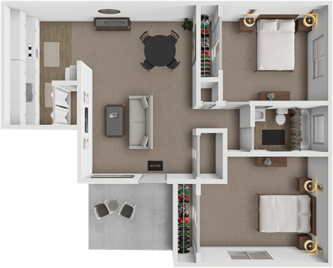 Floor plan for 2 beds, 1 bath, 706 sqft
