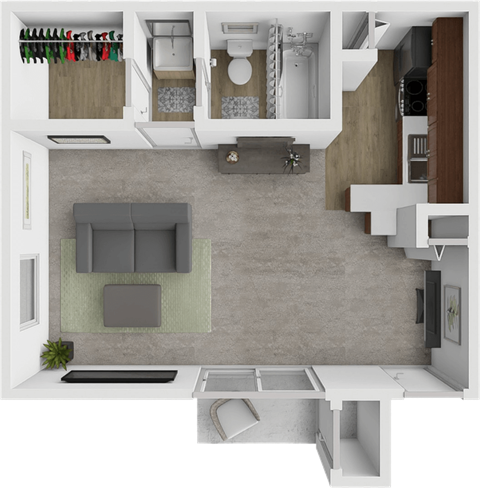 Floor plan for studio, 1 bath, 425 sqft