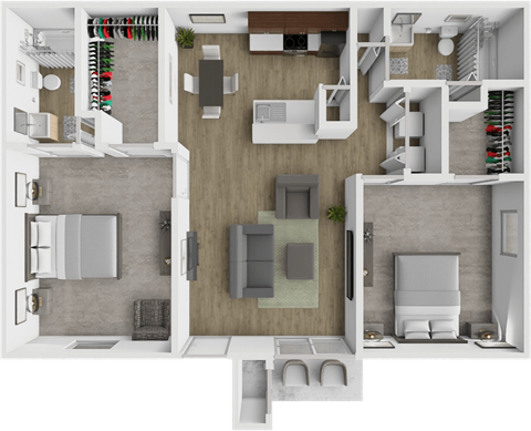 Floor plan for 2 beds, 2 baths, 952 sqft