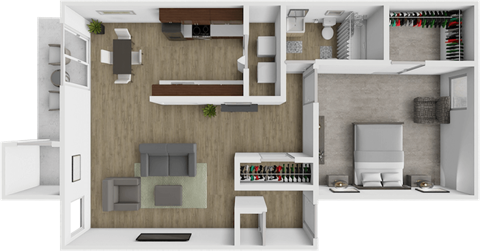 Floor plan for 1 bed, 1 bath, 720 sqft
