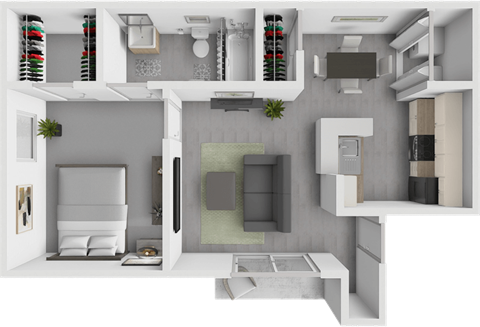 Floor plan for 1 bed, 1 bath, 530 sqft