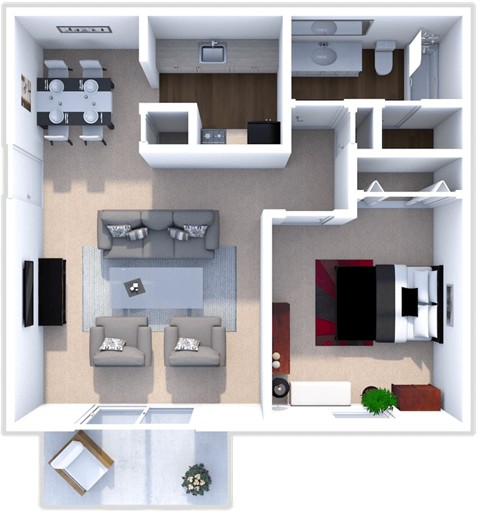 Floor plan for 1 bed, 1 bath, 660 sqft