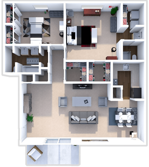 Floor plan for 2 beds, 2 baths, 1155 sqft