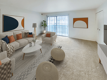 Waterford apartment for rent - a living room with a couch and chairs and a television