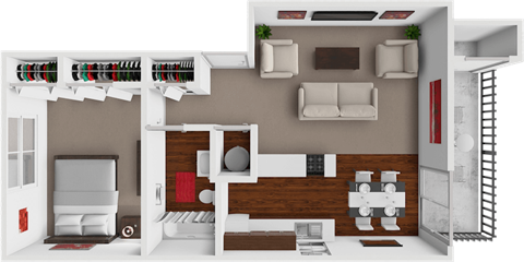 Floor plan for 1 bed, 1 bath, 660 sqft
