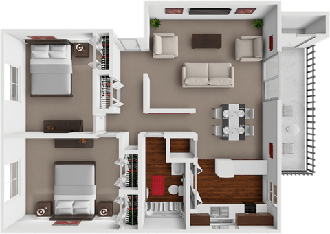 Floor plan for 2 beds, 1 bath, 960 sqft