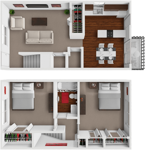 Floor plan for 2 beds, 1.5 baths, 960 sqft