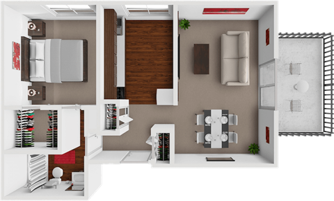 Floor plan for 1 bed, 1 bath, 715 sqft