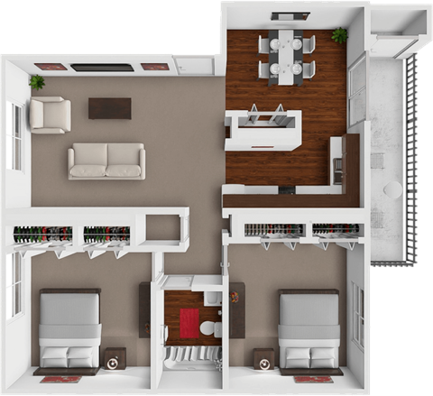 Floor plan for 2 beds, 1 bath, 870 sqft