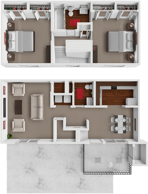 Floor plan for 2 beds, 1.5 baths, 1225 sqft