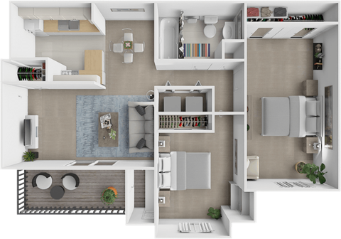 Floor plan for 2 beds, 1 bath, 894 sqft