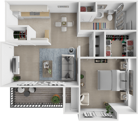 Floor plan for 1 bed, 1 bath, 736 sqft