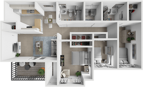 Floor plan for 3 beds, 2 baths, 1160 sqft