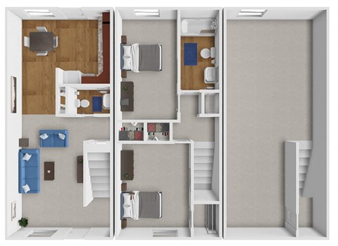 Floor plan for 2 beds, 1.5 baths, 1000 sqft