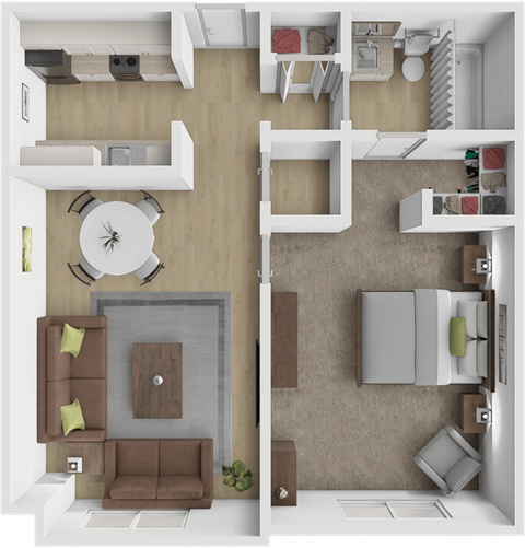 Floor plan for 1 bed, 1 bath, 600 sqft