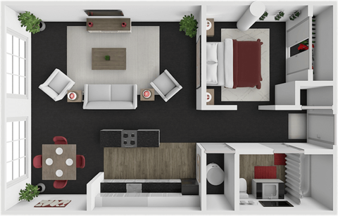 Floor plan for 1 bed, 1 bath, 585 sqft