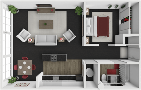 Floor plan for 1 bed, 1 bath, 622 sqft