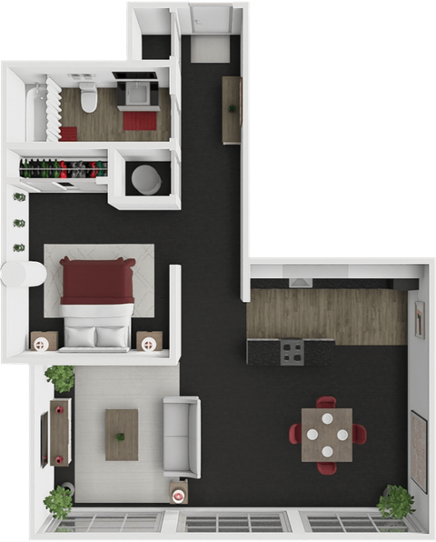 Floor plan for 1 bed, 1 bath, 640 sqft