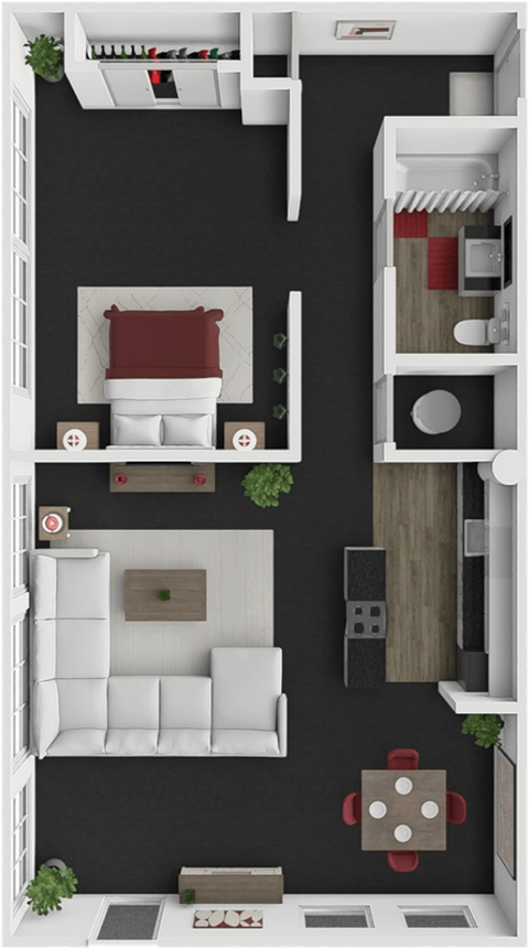 Floor plan for 1 bed, 1 bath, 900 sqft
