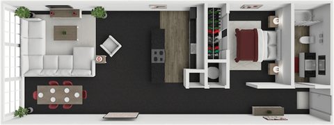 Floor plan for 1 bed, 1 bath, 880 sqft