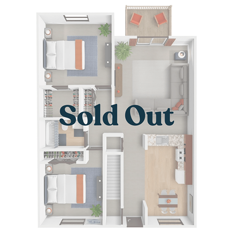 Floor plan for 2 beds, 1 bath, 1266 sqft