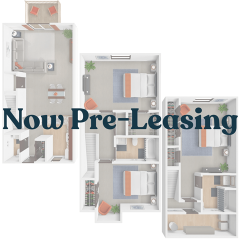 Floor plan for 3 beds, 2.5 baths, 558 sqft