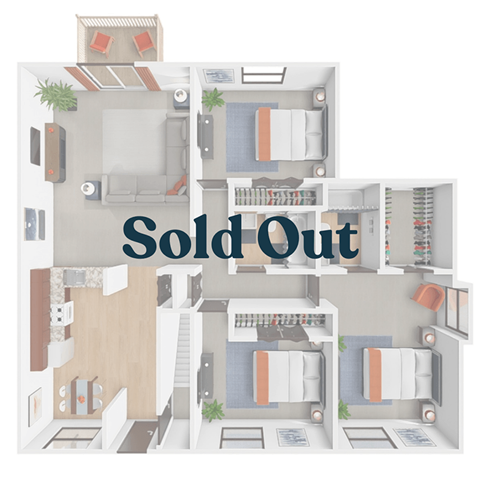 Floor plan for 3 beds, 2 baths, 1082 sqft