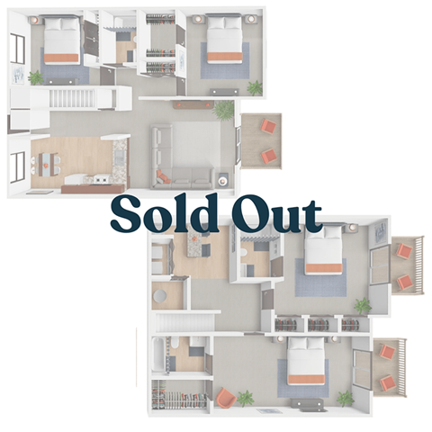 Floor plan for 4 beds, 3 baths, 633 sqft