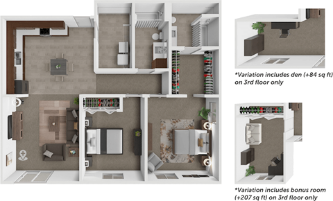 Floor plan for 2 beds, 2 baths, 1151 sqft