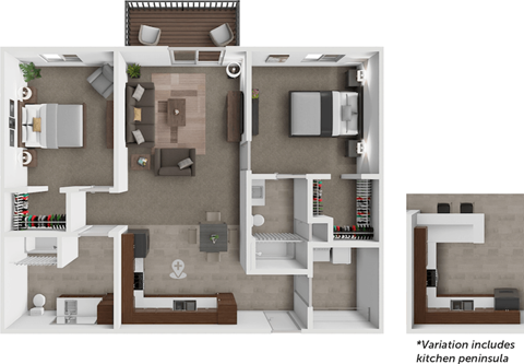 Floor plan for 2 beds, 2 baths, 1032 sqft