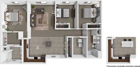 Floor plan for 3 beds, 2 baths, 1460 sqft