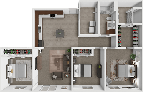 Floor plan for 3 beds, 2 baths, 1358 sqft