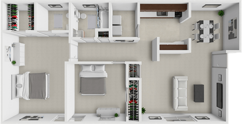 Floor plan for 2 beds, 1.5 baths, 845 sqft