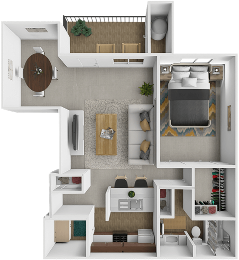 Floor plan for 1 bed, 1 bath, 960 sqft