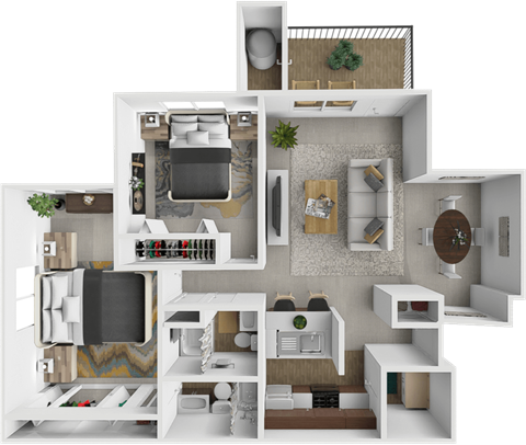 Floor plan for 2 beds, 2 baths, 1175 sqft