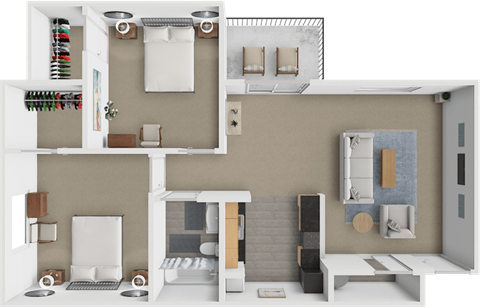 Floor plan for 2 beds, 1 bath, 760 sqft