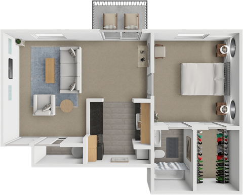 Floor plan for 1 bed, 1 bath, 590 sqft