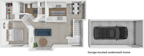 Floor plan for 1 bed, 1 bath, 798 sqft