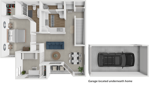 Floor plan for 1 bed, 1 bath, 942 sqft
