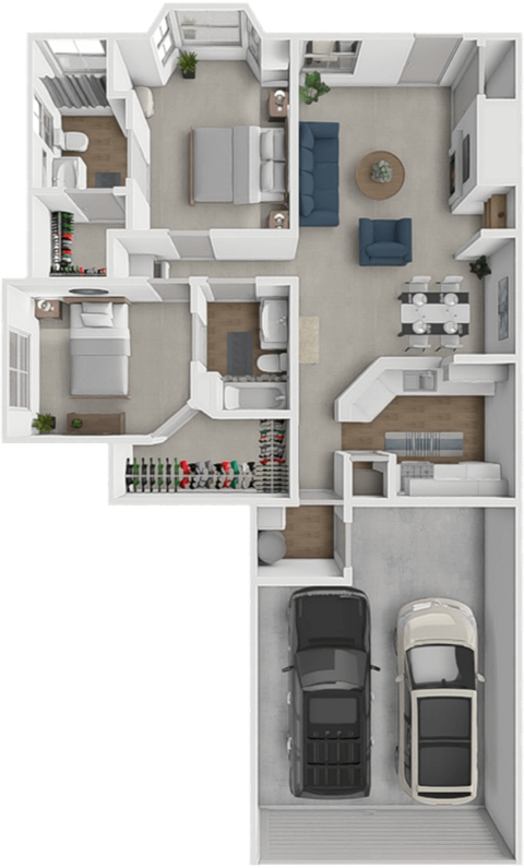 Floor plan for 2 beds, 2 baths, 1098 sqft